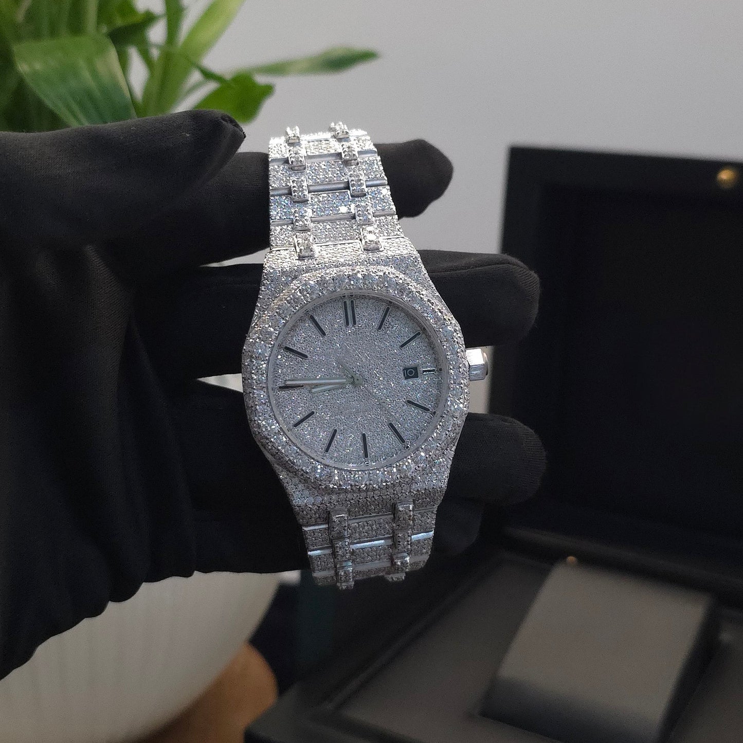 bust down moissanite watch | 41mm | silver