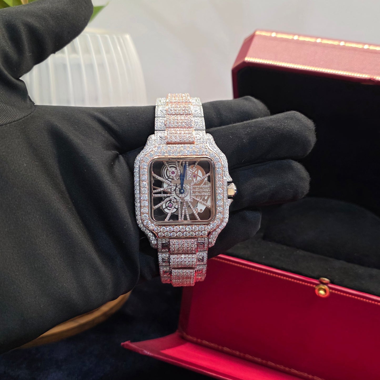iced out watch | two tone | 41 mm | skeleton dial | customized watch | bust down watch