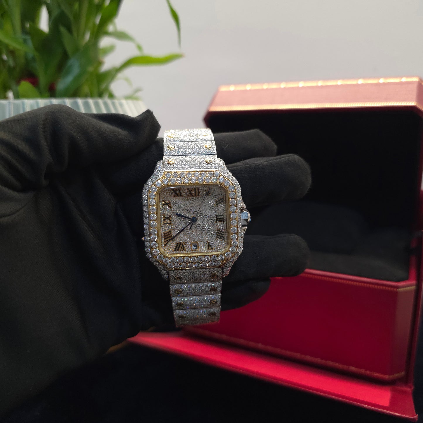 men’s vvs moissanite watch | 41mm | bust down | yellow & silver