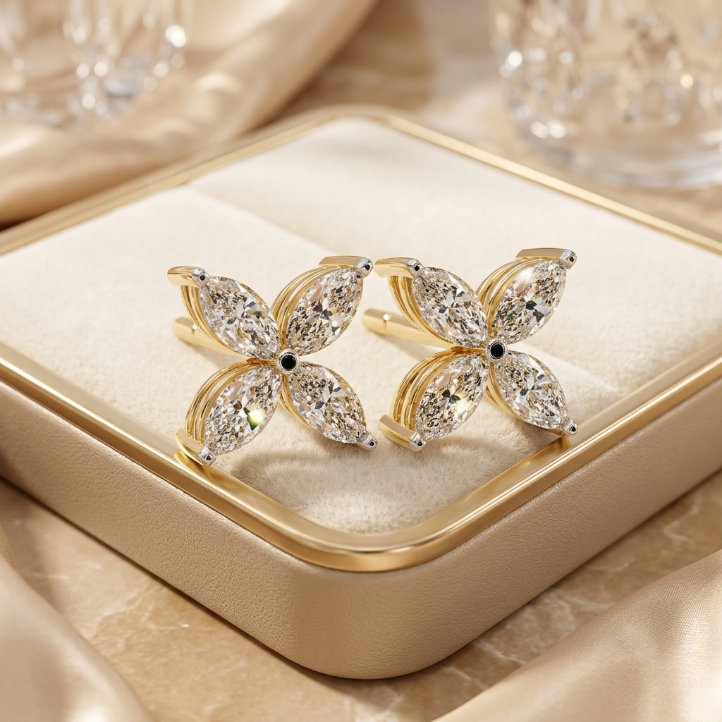finora jewelry marquise moissanite flower stud earrings | elegant floral design
