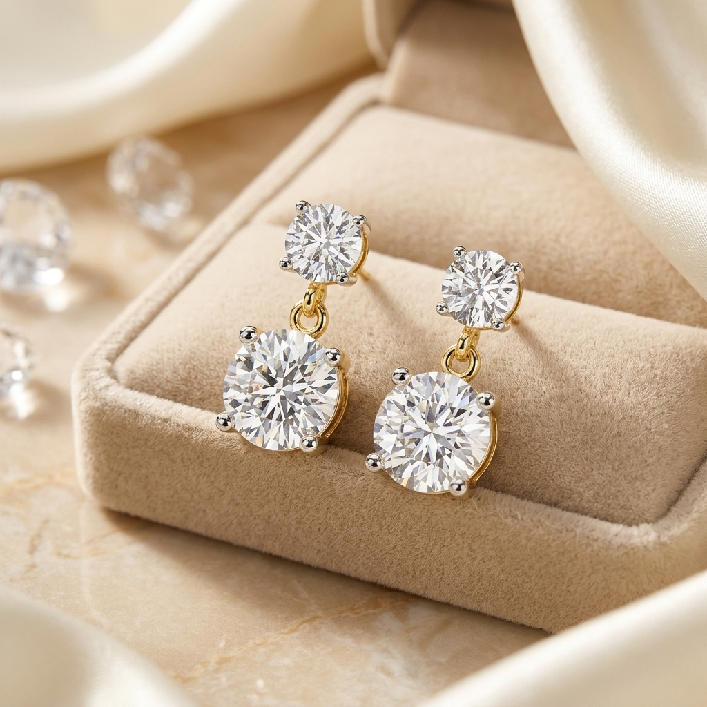 double round moissanite drop earrings in 925 silver, 10k, or 14k gold| finora jewelry