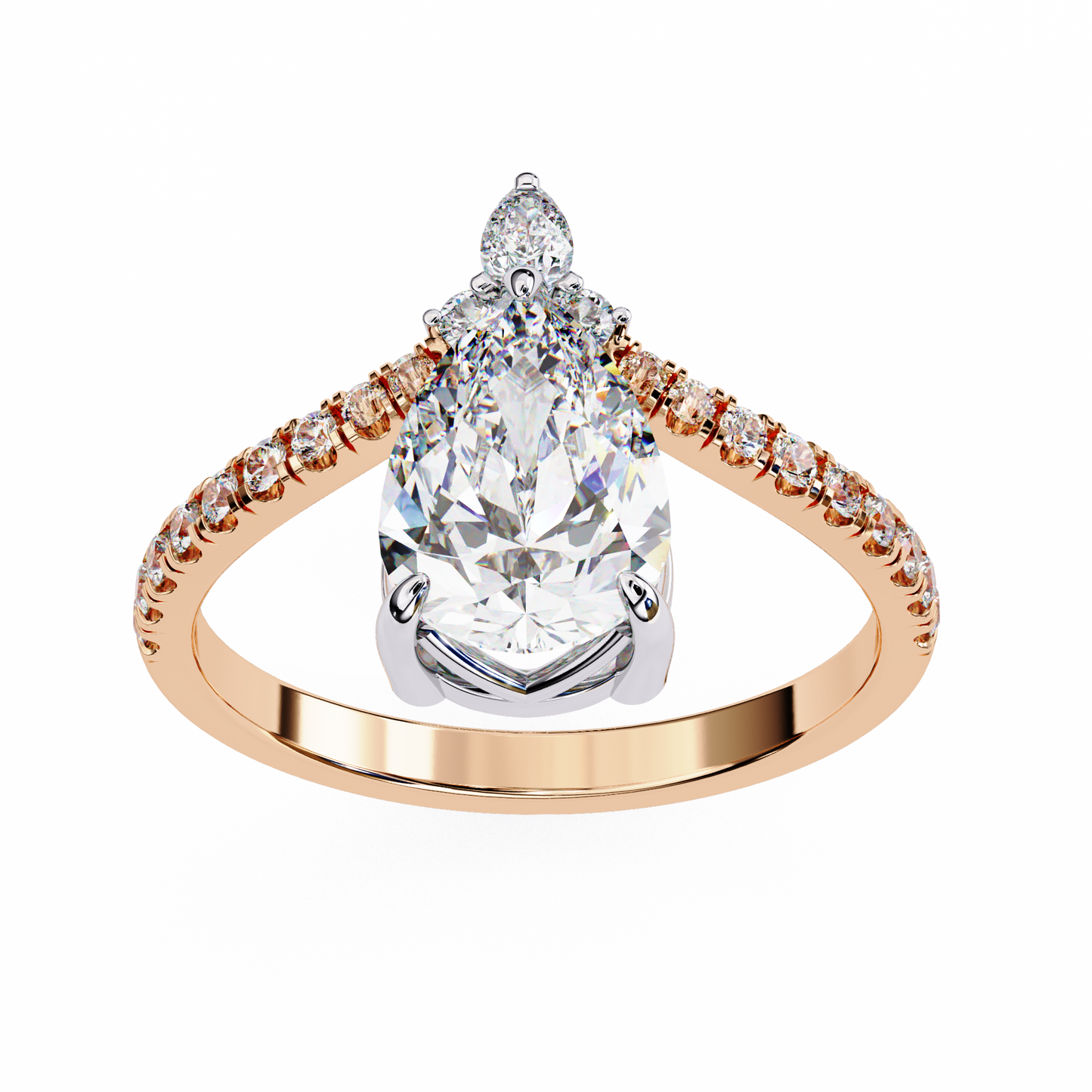 pear cut diamond engagement ring with accent pear & pavé band in 925 silver, 10k/14k gold, or platinum – finora jewelry