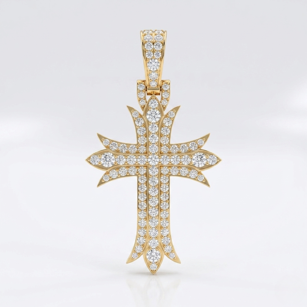 iced-out cross moissanite pendant necklace | pavé set diamond cross | luxury jewelry – finora jewelry
