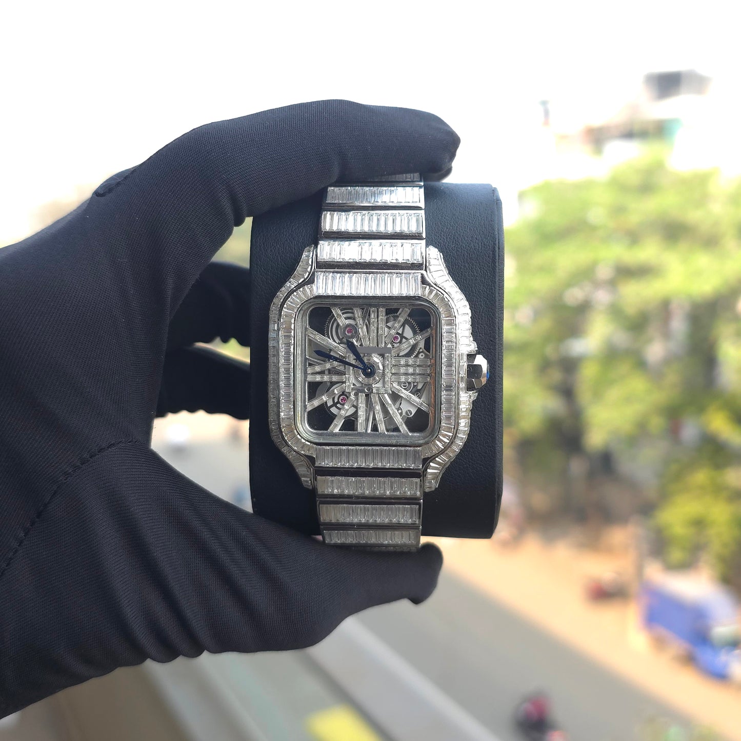 41mm bust down watch iced out watch – white baguette skeleton square dial men watch