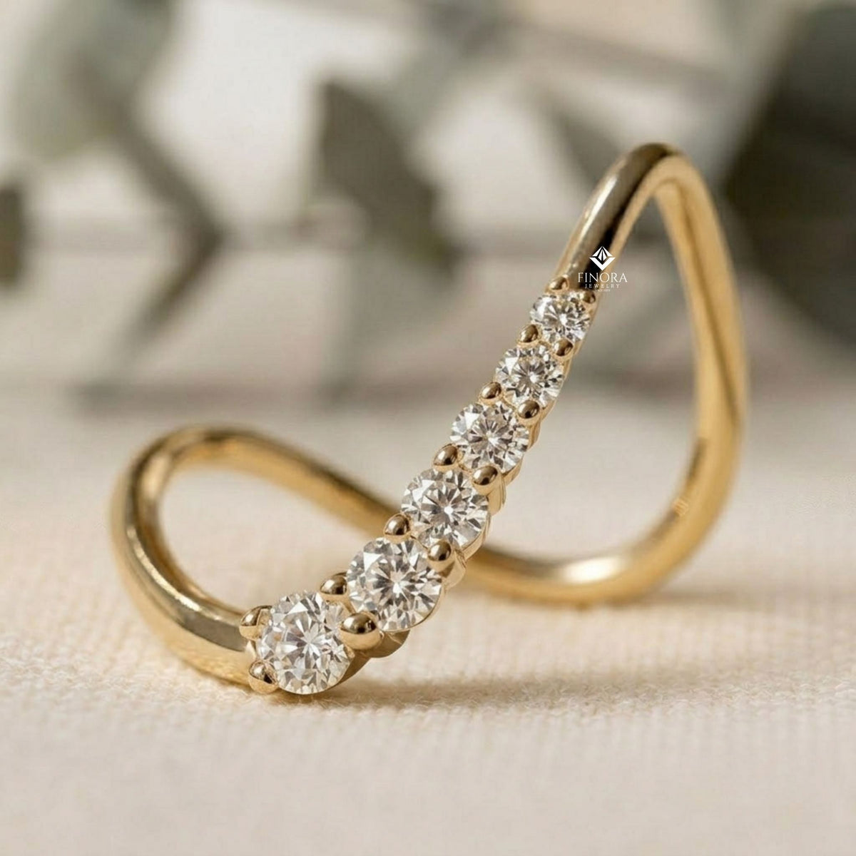 wave diamond stacking ring – minimalist curved gold band – dainty contoured bridal jewelry