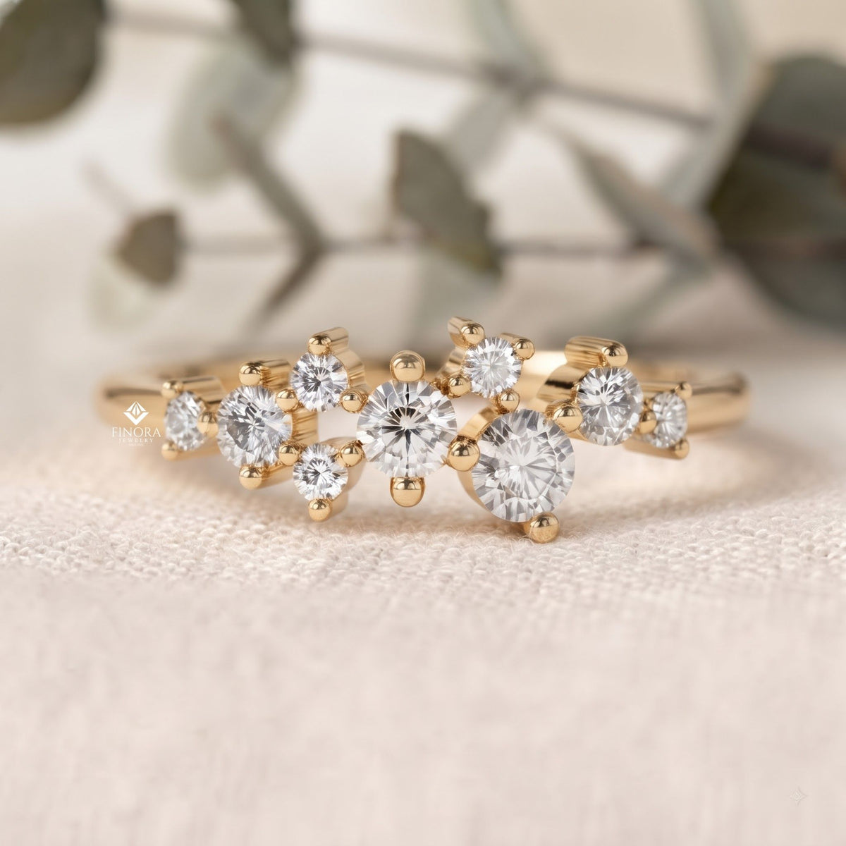 cluster diamond stacking ring – minimalist delicate gemstone band – dainty gold everyday jewelry