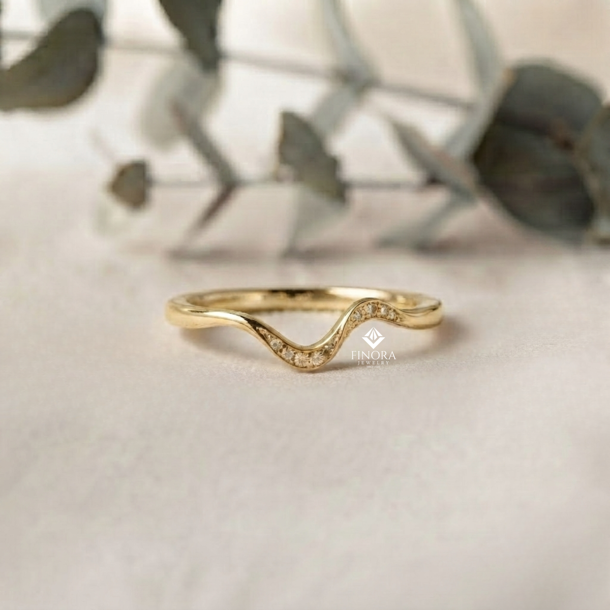 wavy diamond stacking band – delicate curved wedding ring