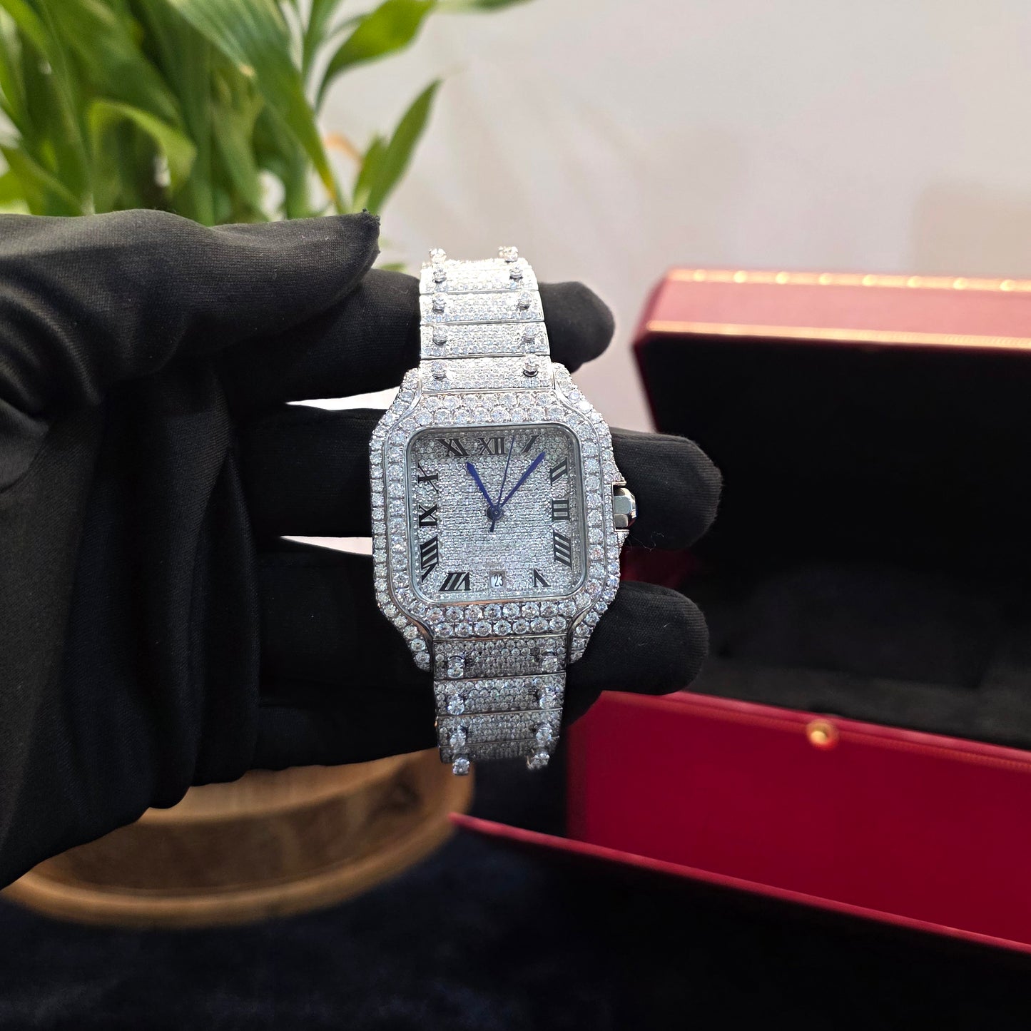 41mm bust down watch iced out watch – white roman square dial men watch