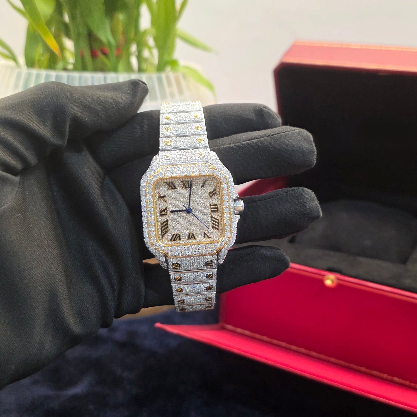 bust down watch iced out watch women 36mm white & yellow square roman dial luxury watch