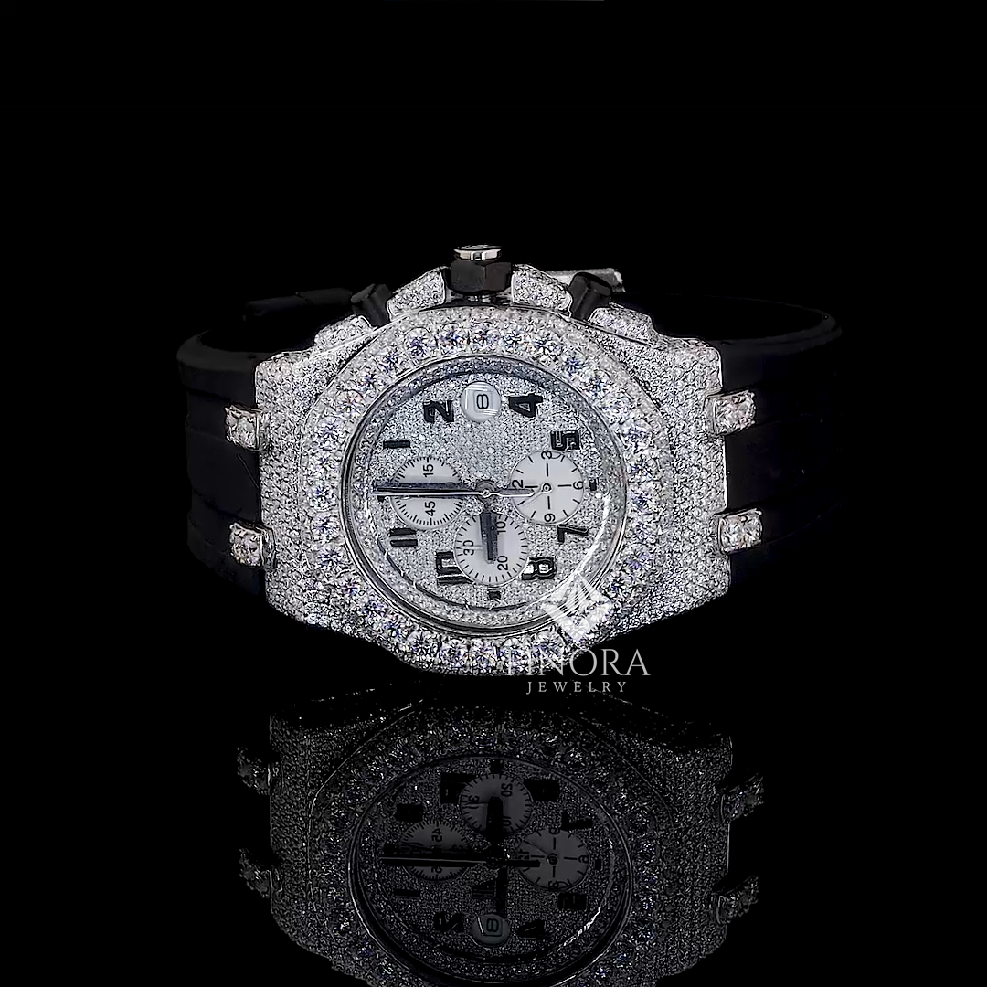 men 41mm vvs fully ice out moissanite watch with rubber belt
