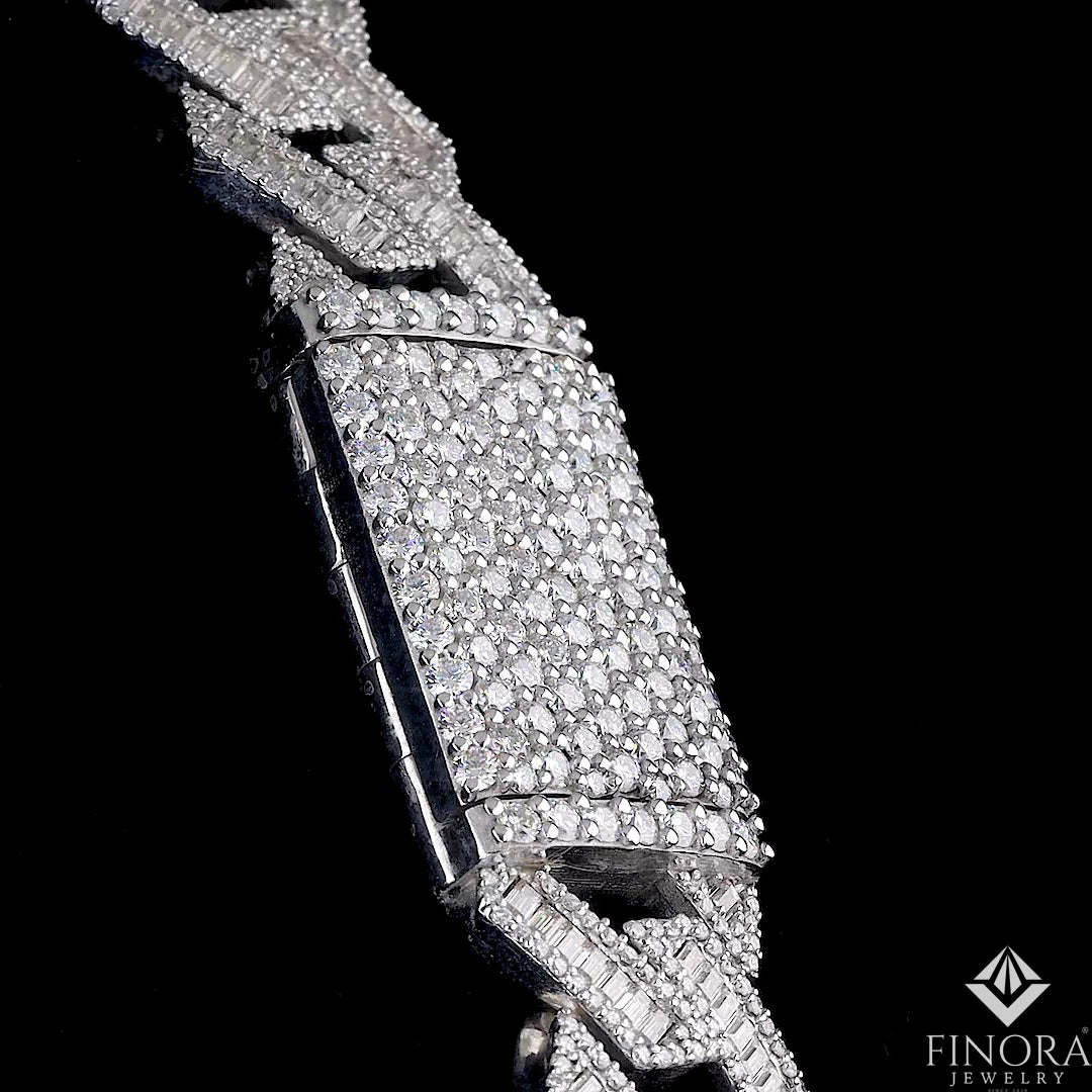 baguette moissanite cuban chain necklace, iced-out luxury hip hop chain – finora jewelry