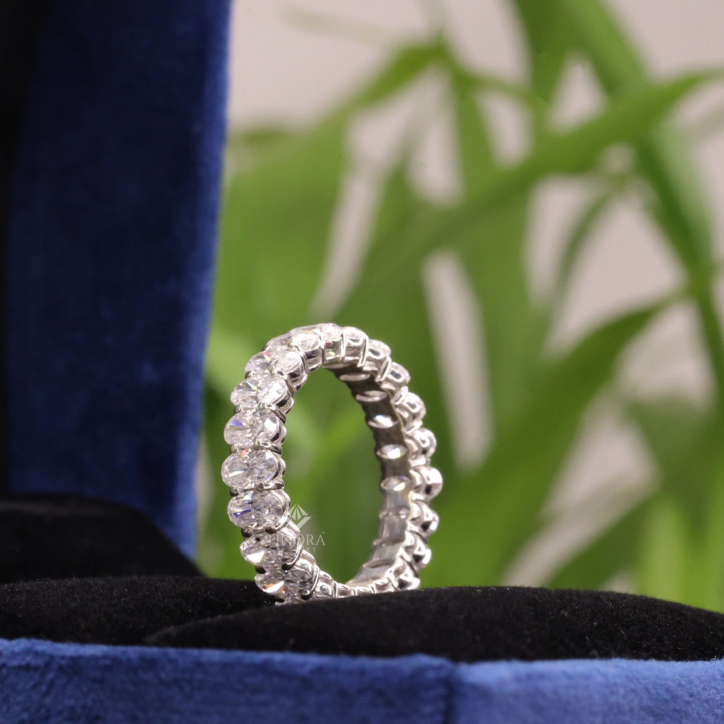oval cut moissanite eternity wedding band in 925 sterling silver / 10k & 14k gold