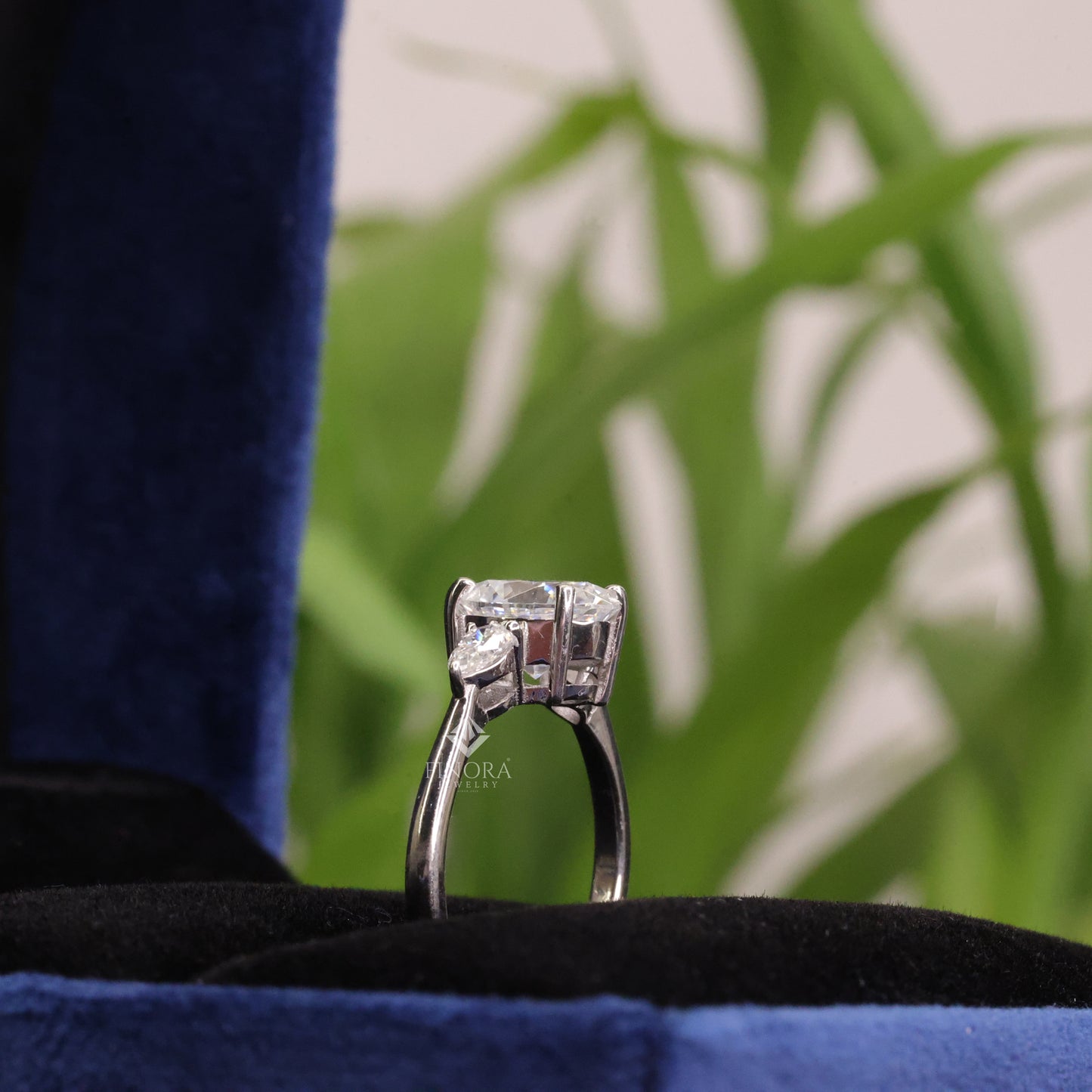 1.67 ct oval cut moissanite three stone engagement ring with pear side stones | 925 silver & 10k/14k gold | finora jewelry