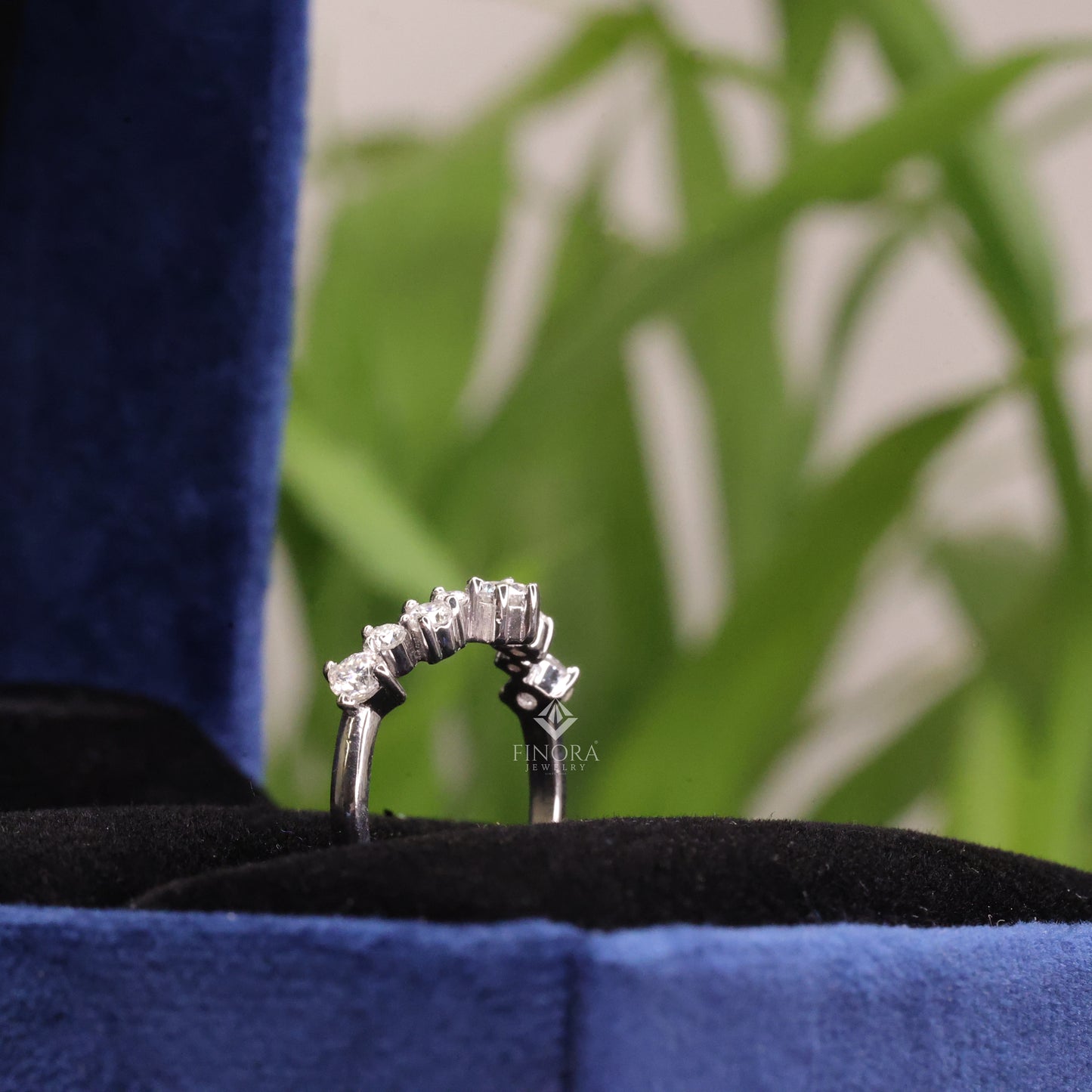 round cut diamond curved wedding band, contour stackable ring – finora jewelry