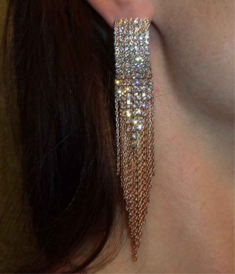 crystal-embellished cascading chain fringe drop earrings