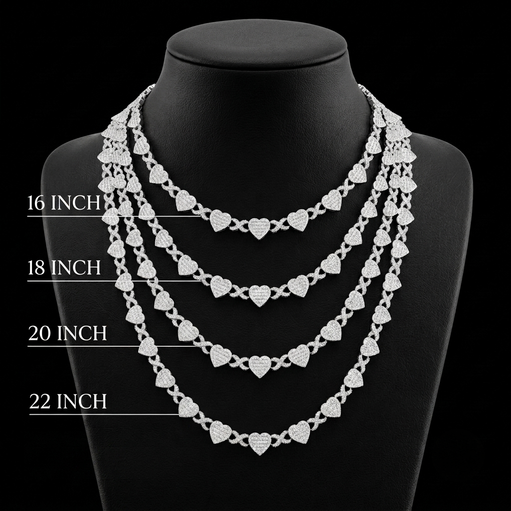 15mm moissanite silver heart xo link chain - iced out valentine choker