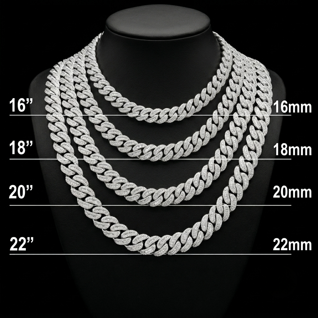 18mm moissanite silver miami cuban link chain - baguette cut iced choker