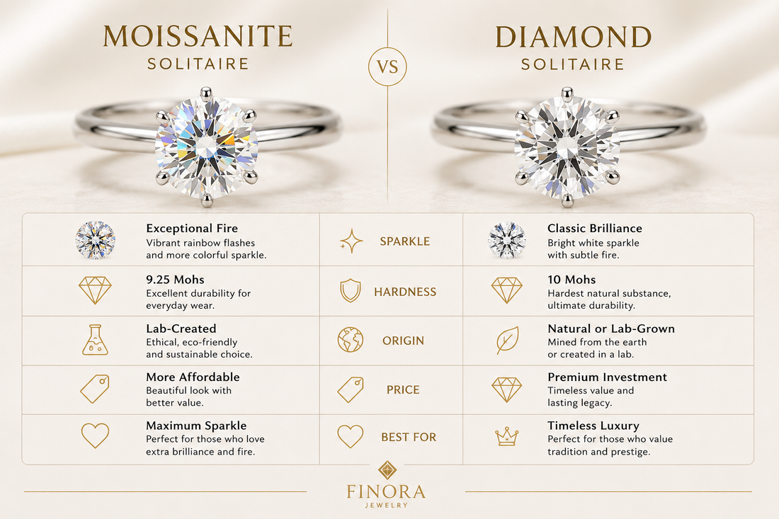 Moissanite vs Diamond Solitaire Rings