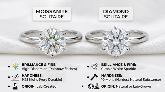 Moissanite vs Diamond Solitaire Rings