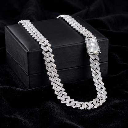 Iced  Cuban Square Link Chain – 22 MM White Gold Finish with Moissanite Stones & Box Clasp