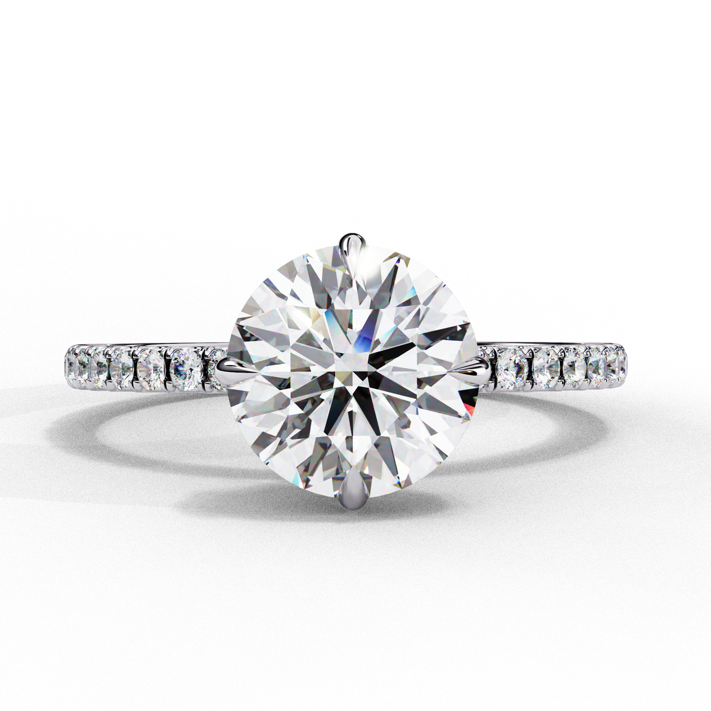 round cut moissanite engagement ring – 2.38 ct center – pavé band – 925 silver / 10k & 14k gold / platinum | finora jewelry