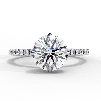 Round Cut Moissanite Engagement Ring – 2.38 CT Center – Pavé Band – 925 Silver / 10K & 14K Gold / Platinum | Finora Jewelry
