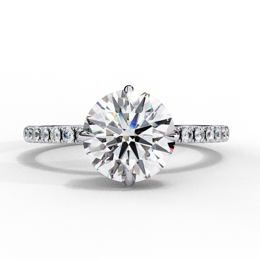 Round Cut Moissanite Engagement Ring – 2.38 CT Center – Pavé Band – 925 Silver / 10K & 14K Gold / Platinum | Finora Jewelry
