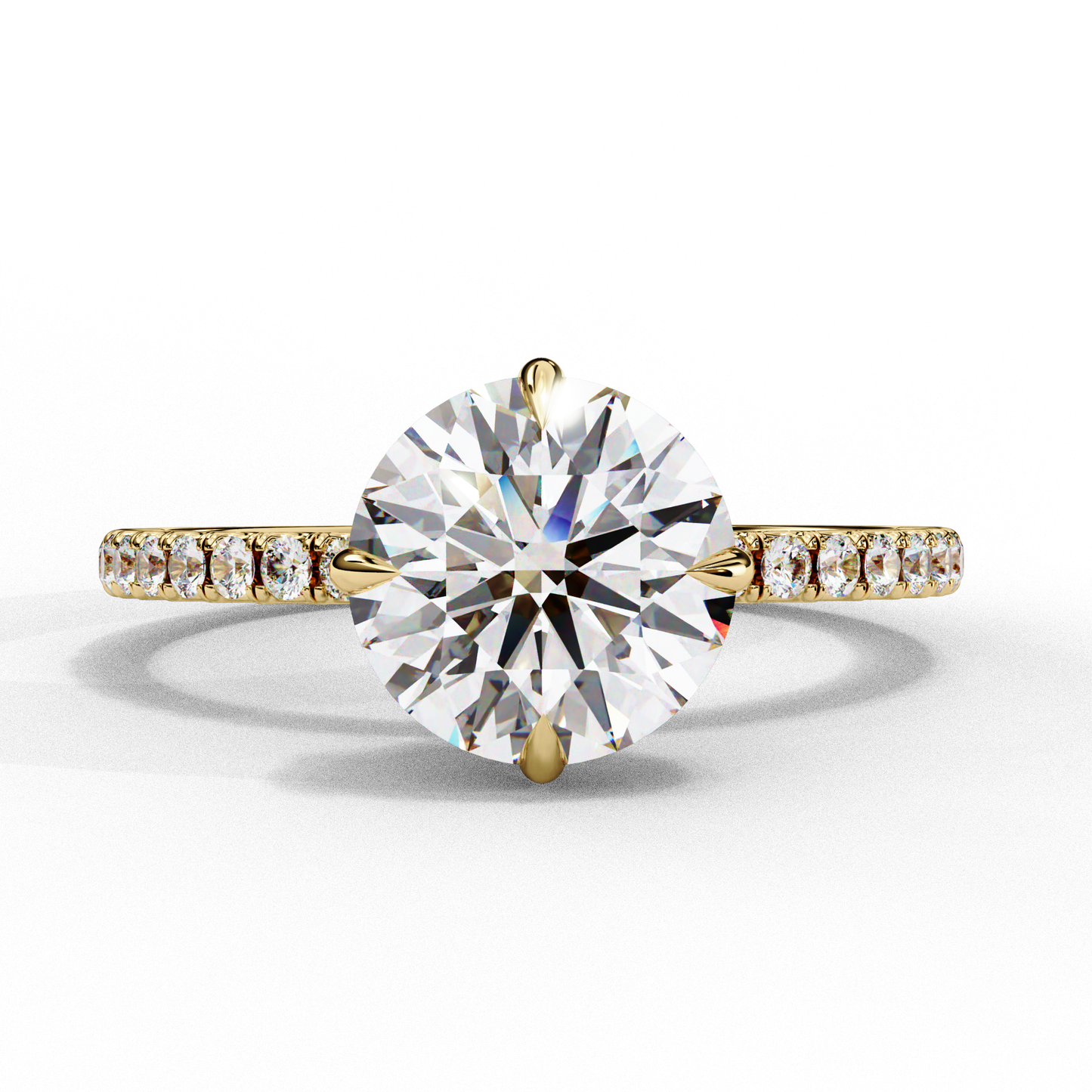 round cut moissanite engagement ring – 2.38 ct center – pavé band – 925 silver / 10k & 14k gold / platinum | finora jewelry