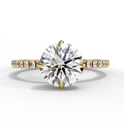 Round Cut Moissanite Engagement Ring – 2.38 CT Center – Pavé Band – 925 Silver / 10K & 14K Gold / Platinum | Finora Jewelry