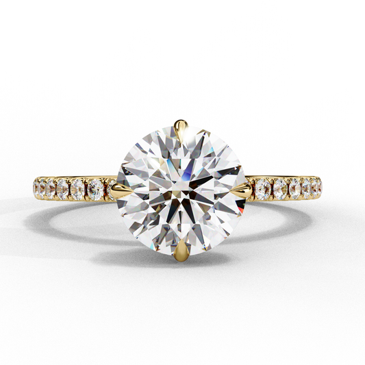 Round Cut Moissanite Engagement Ring – 2.38 CT Center – Pavé Band – 925 Silver / 10K & 14K Gold / Platinum | Finora Jewelry