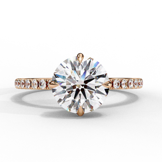 Round Cut Moissanite Engagement Ring – 2.38 CT Center – Pavé Band – 925 Silver / 10K & 14K Gold / Platinum | Finora Jewelry