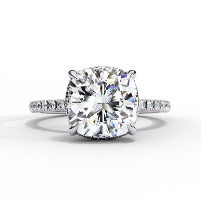 Cushion Cut Moissanite Engagement Ring – Pavé Band – Anniversary Ring for Her – 925 Silver / 10K & 14K Gold / Platinum | Finora Jewelry