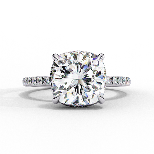 Cushion Cut Moissanite Engagement Ring – Pavé Band – Anniversary Ring for Her – 925 Silver / 10K & 14K Gold / Platinum | Finora Jewelry