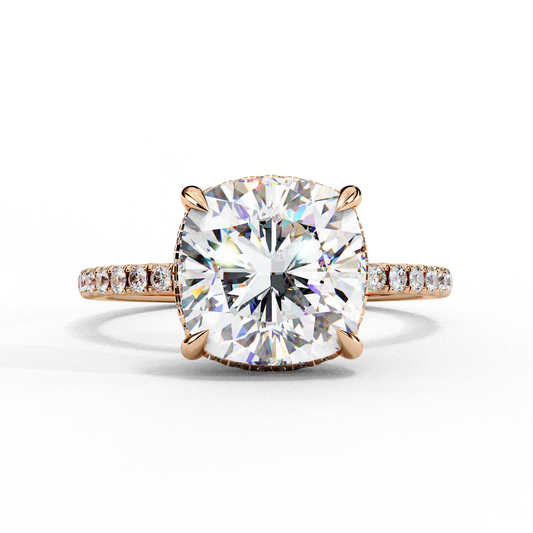Cushion Cut Moissanite Engagement Ring – Pavé Band – Anniversary Ring for Her – 925 Silver / 10K & 14K Gold / Platinum | Finora Jewelry