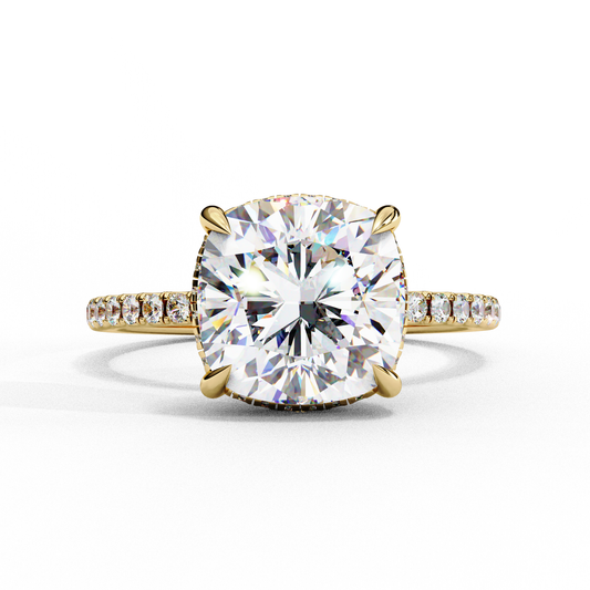 Cushion Cut Moissanite Engagement Ring – Pavé Band – Anniversary Ring for Her – 925 Silver / 10K & 14K Gold / Platinum | Finora Jewelry