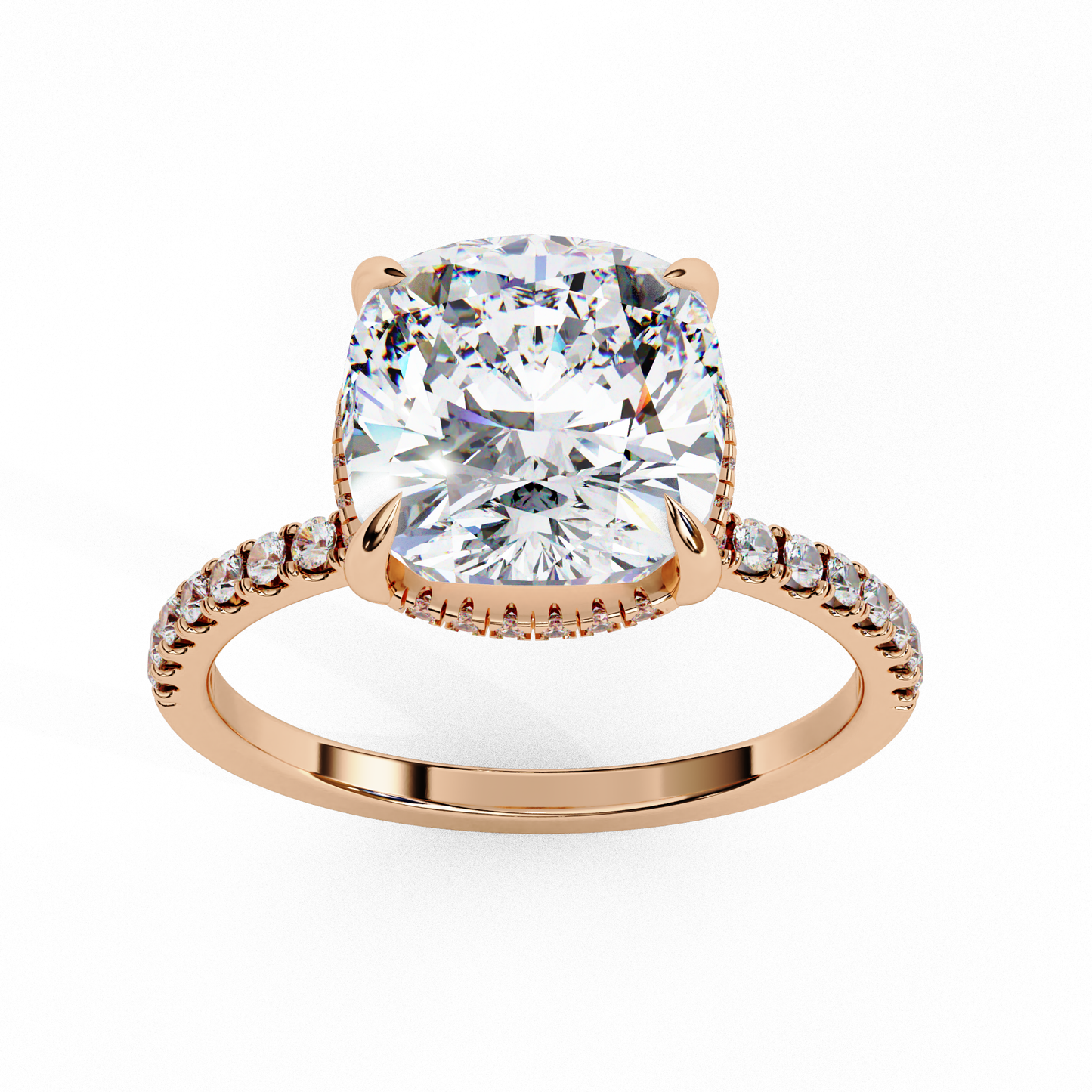 cushion cut moissanite engagement ring – pavé band – anniversary ring for her – 925 silver / 10k & 14k gold / platinum | finora jewelry