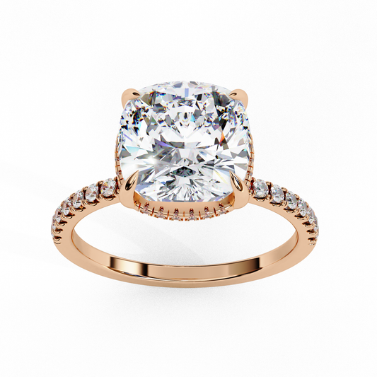 Cushion Cut Moissanite Engagement Ring – Pavé Band – Anniversary Ring for Her – 925 Silver / 10K & 14K Gold / Platinum | Finora Jewelry