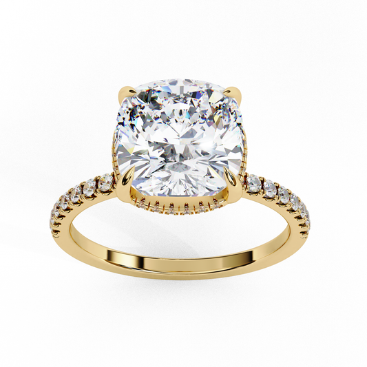 Cushion Cut Moissanite Engagement Ring – Pavé Band – Anniversary Ring for Her – 925 Silver / 10K & 14K Gold / Platinum | Finora Jewelry