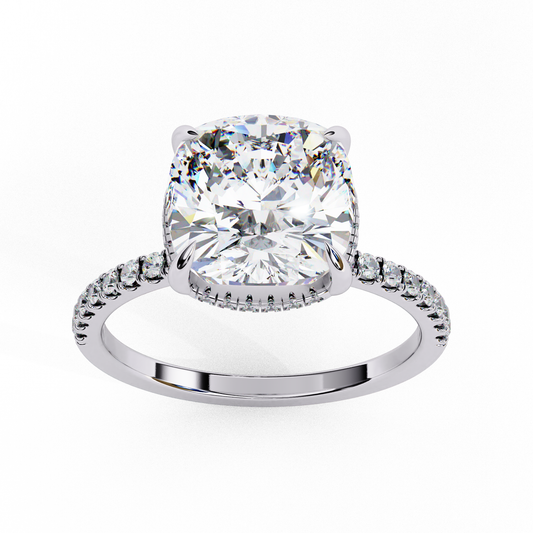 Cushion Cut Moissanite Engagement Ring – Pavé Band – Anniversary Ring for Her – 925 Silver / 10K & 14K Gold / Platinum | Finora Jewelry