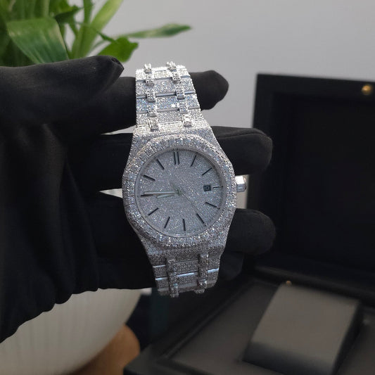 Bust Down Moissanite Watch | 41MM | Silver