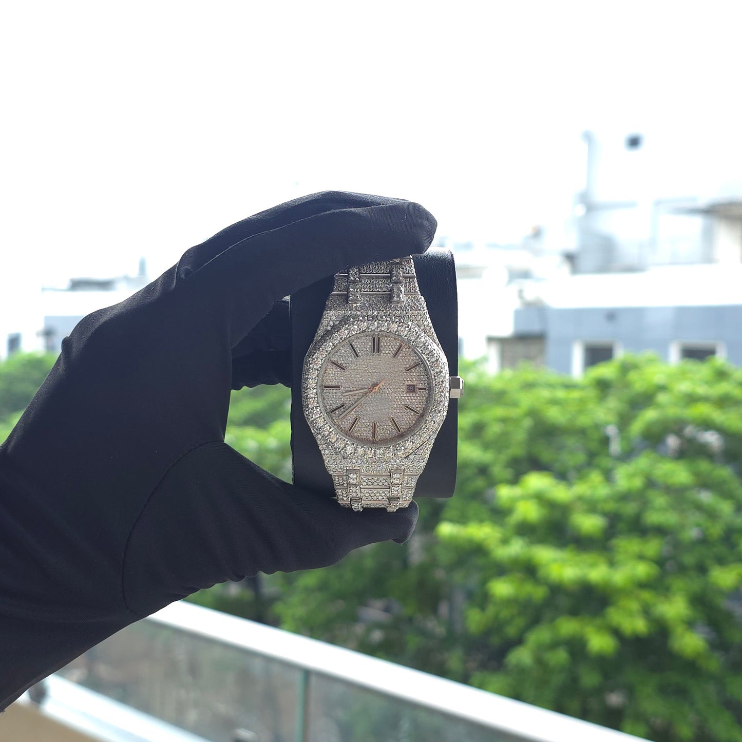 bust down moissanite watch | 41mm | silver