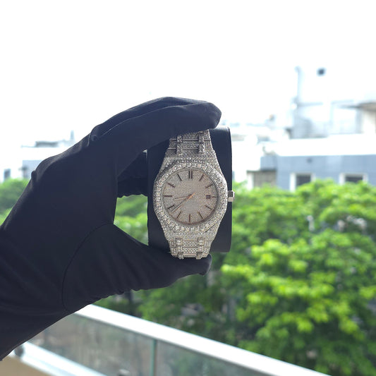 Bust Down Moissanite Watch | 41MM | Silver