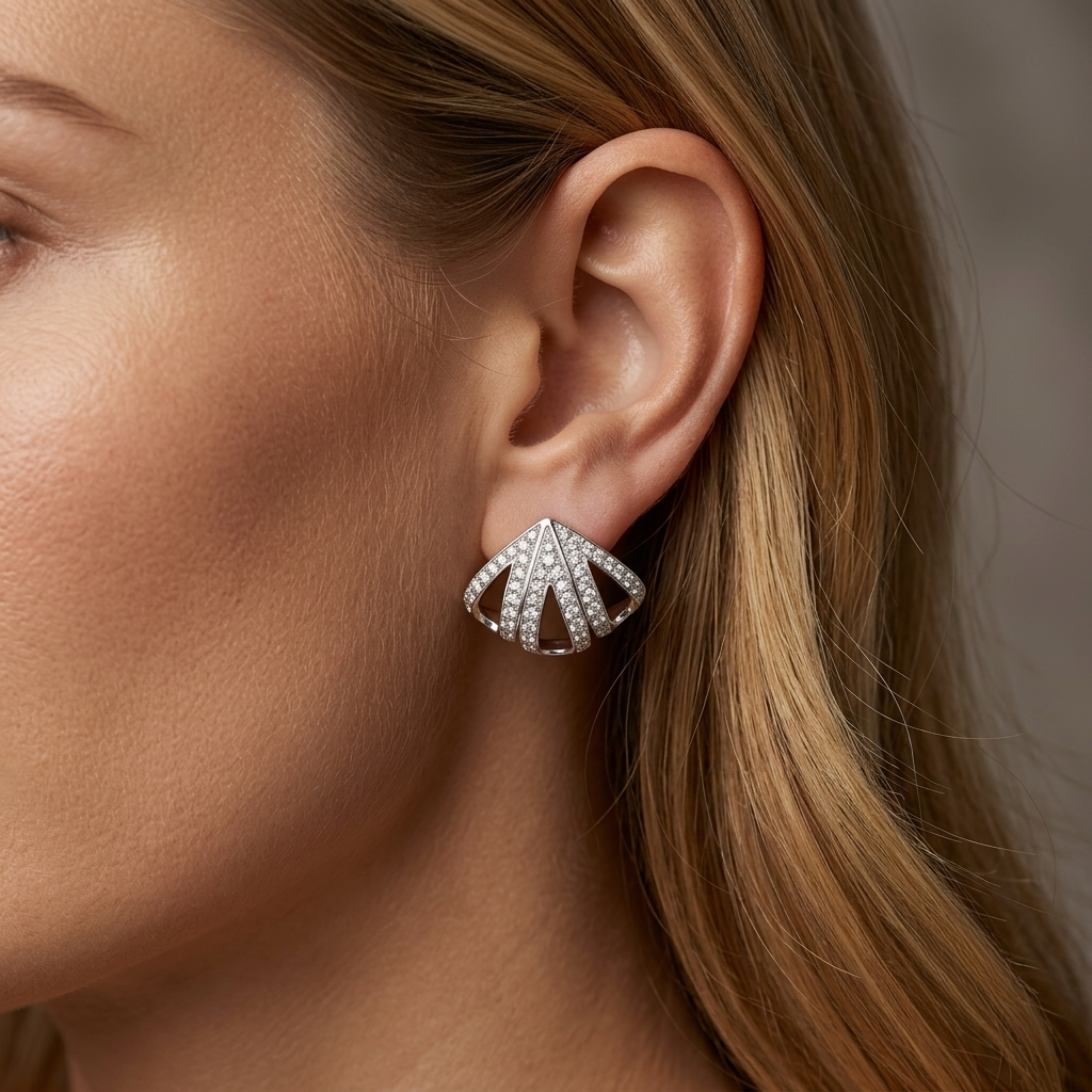 fan-shaped pavé crystal stud earrings
