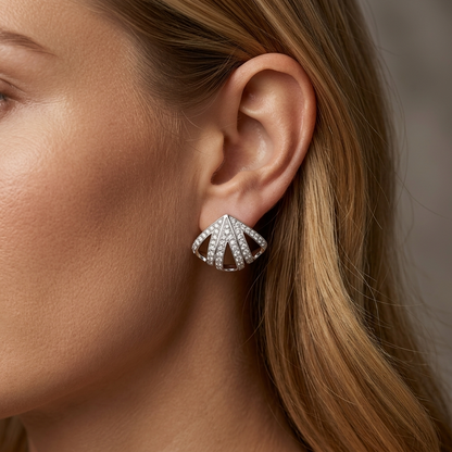 Fan-Shaped Pavé Crystal Stud Earrings