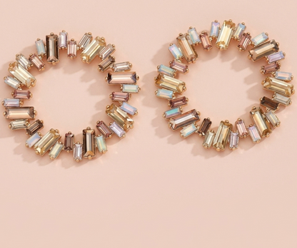 Rhinestone Round Decor Earrings-Baguette Crystal Hoop Earrings