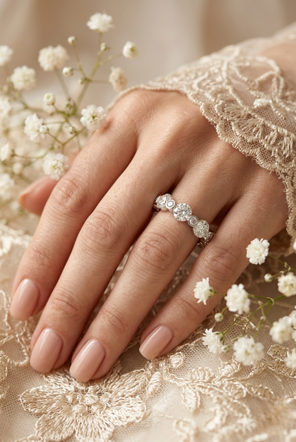 Alternating Bezel-Set Diamond Eternity Band Ring in 925 Silver, 10K/14K Gold (Rose/White/Yellow), & Platinum – Finora Jewelry