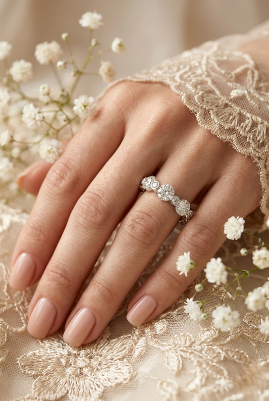 Alternating Bezel-Set Diamond Eternity Band Ring in 925 Silver, 10K/14K Gold (Rose/White/Yellow), & Platinum – Finora Jewelry