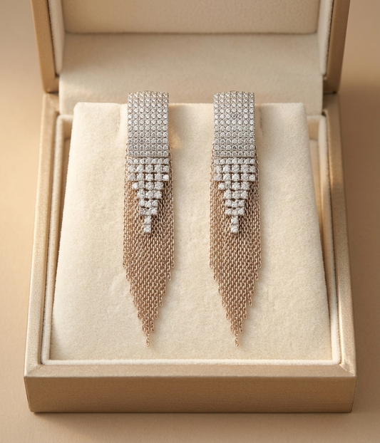 Crystal-Embellished Cascading Chain Fringe Drop Earrings