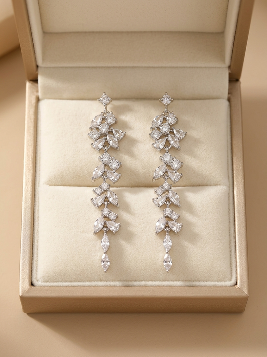 Crystal Vine Leaf Statement Drop Earrings