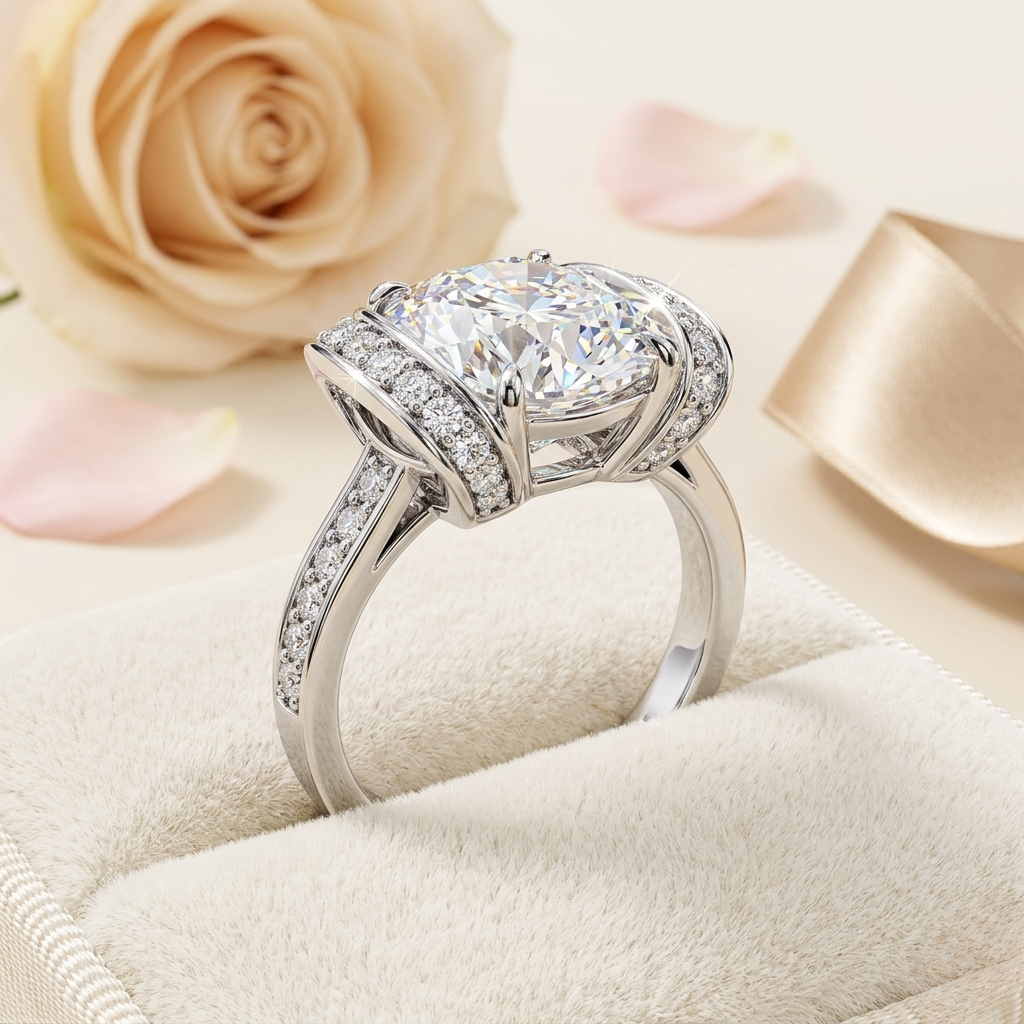 bold round-cut diamond ring with pavé-set accent bands in 925 silver, 10k / 14k gold, or platinum – finora jewelry